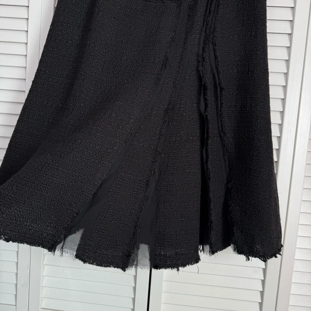 Lafayette 148 Wool Silk Boucle Tweed Midi Skirt Asymmetrical Raw Seams Black 12